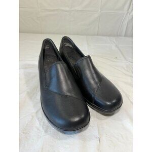 Clarks May Poppy Black Leather Clogs Size 9W
